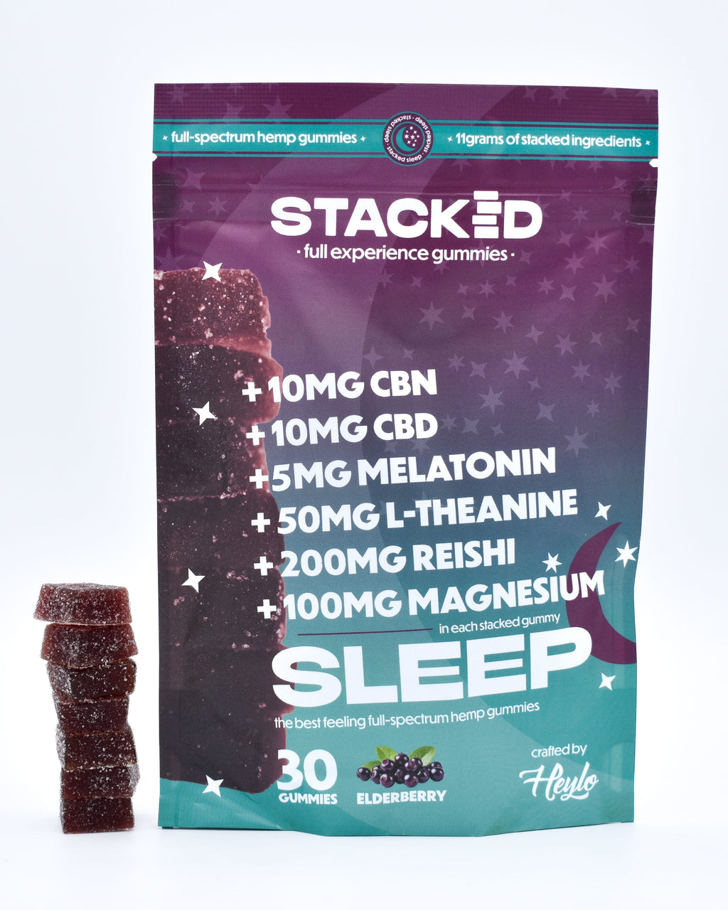STACKED Sleep Gummies | CBN, CBD, Melatonin, L-Theanine, Reishi, Magnesium | Full-Experience Gummies (30mg, 30 Ct, 900mg total)