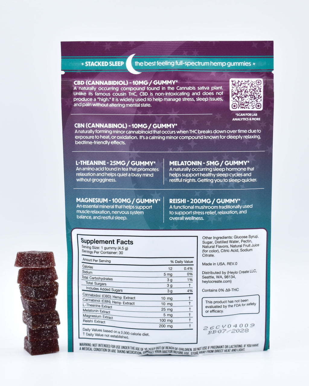 STACKED Sleep Gummies | CBN, CBD, Melatonin, L-Theanine, Reishi, Magnesium | Full-Experience Gummies (30mg, 30 Ct, 900mg total)